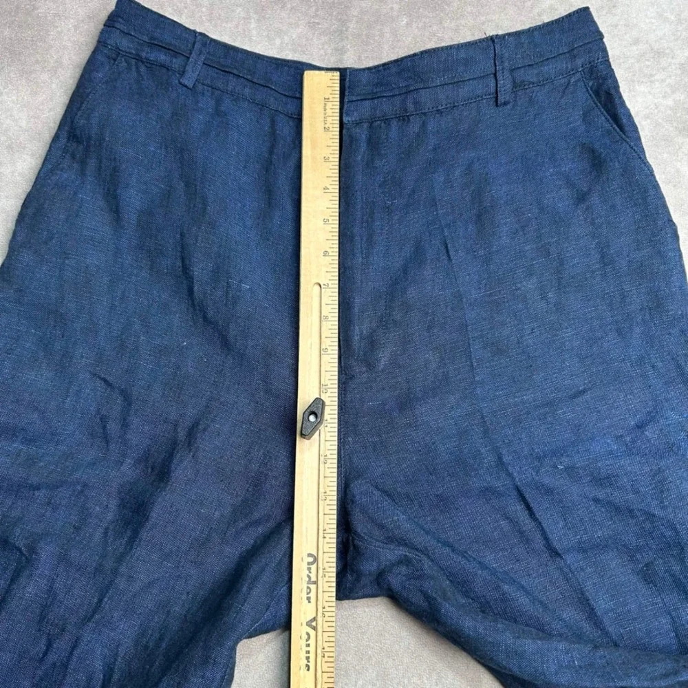 Zara Women XL Blue Linen Wide Leg High Rise Cropped Trousers Pants